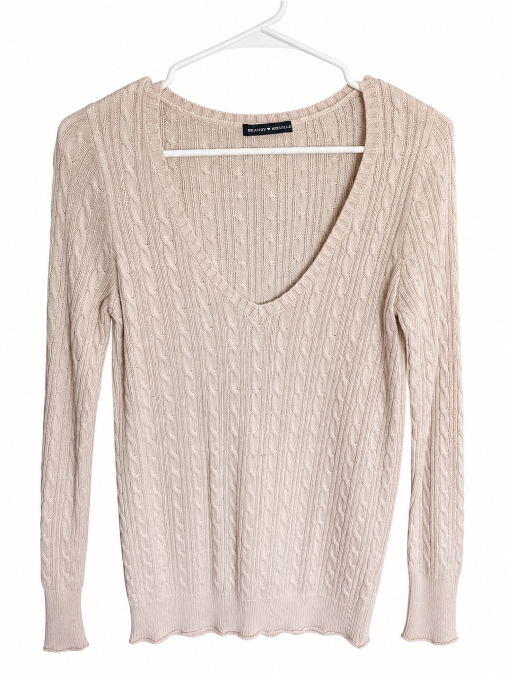 Brandy Melville Cream Cable Knit V-Neck Sweater